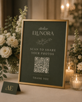 Atelier Elunora coordinated premium event signage suite with QR upload display